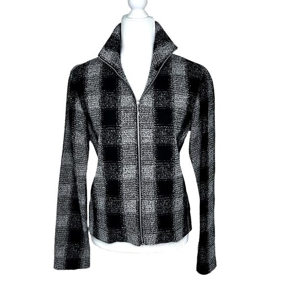 Randy Kemper Black White Plaid Tweed Zip Front Jacket Blazer - Picture 1 of 8
